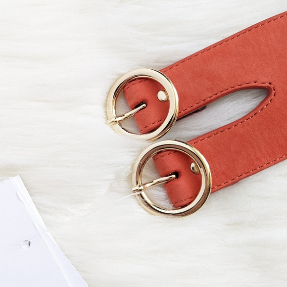 & Other Stories Coral Orange Suede Leather & Rope Double Buckle Belt | Size M - Picture 3 of 14